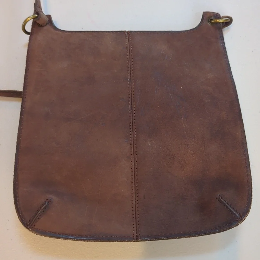 Vintage,Rolfs, Brown Floral Applique Slim Leather Crossbody Bag